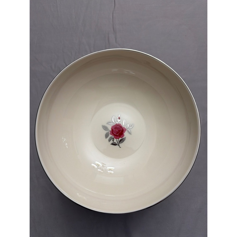Lenox Ballad Serving Bowl Ivory China Pink Rose Platinum Trim Made in USA 8.25"